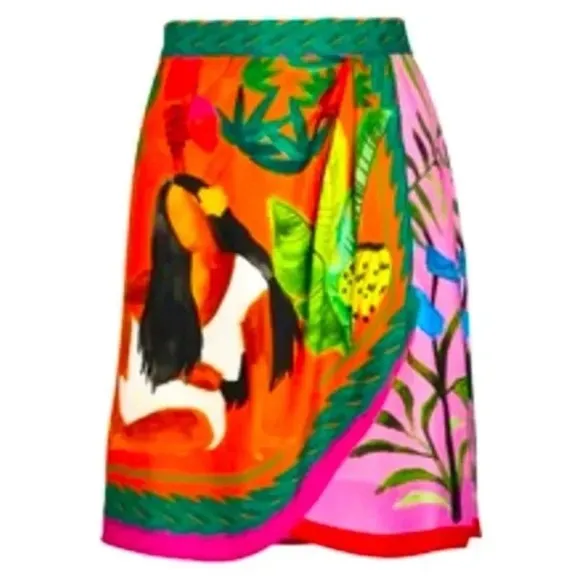 FARM Rio Double Scarves Mini Skirt in Bahia OrangeTropical Print Small