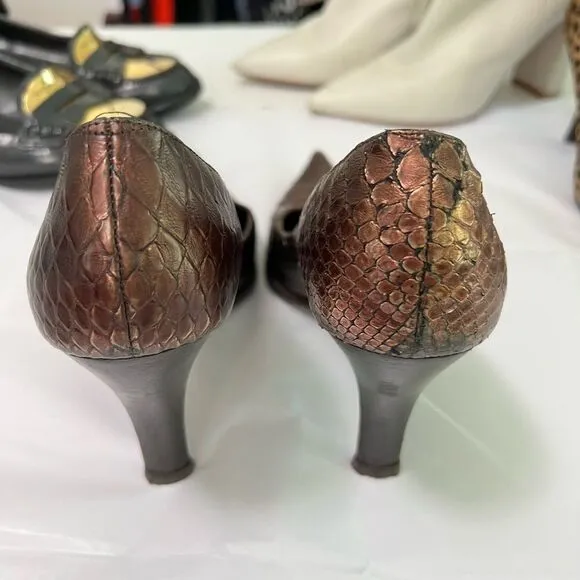 FENDI High Heel Pumps Vintage Brown Bronze Pointed Toe Euro 38 - Rare