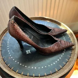 FENDI High Heel Pumps Vintage Brown Bronze Pointed Toe Euro 38 - Rare