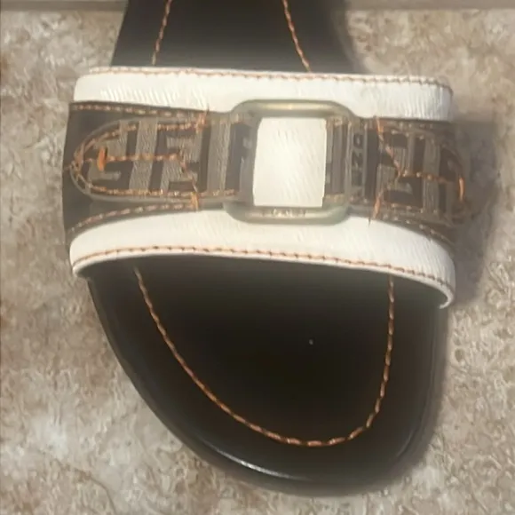 Fendi Women's White and Brown Slide Sandals