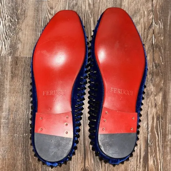 FERUCCI  Blue Velvet Studded slip on loafers EU men’s size 7.