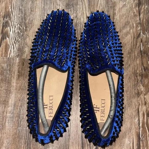 FERUCCI  Blue Velvet Studded slip on loafers EU men’s size 7.