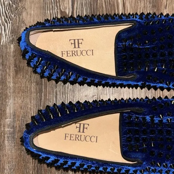 FERUCCI  Blue Velvet Studded slip on loafers EU men’s size 7.