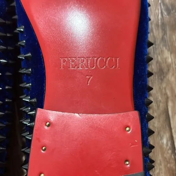 FERUCCI  Blue Velvet Studded slip on loafers EU men’s size 7.