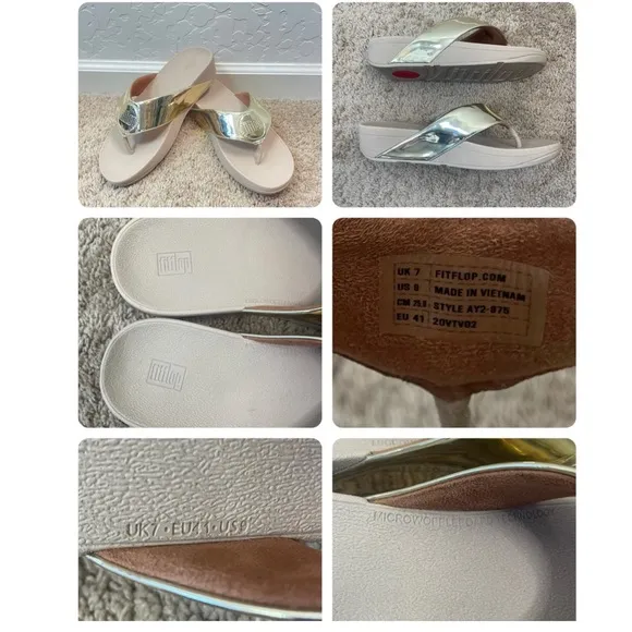 FitFlop Demelza Logo Toe-Thong Metallic Gold Casual Sandal Womens Size 9 AY2-675