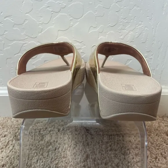 FitFlop Demelza Logo Toe-Thong Metallic Gold Casual Sandal Womens Size 9 AY2-675
