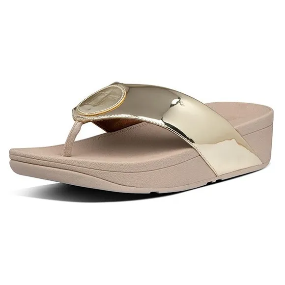 FitFlop Demelza Logo Toe-Thong Metallic Gold Casual Sandal Womens Size 9 AY2-675