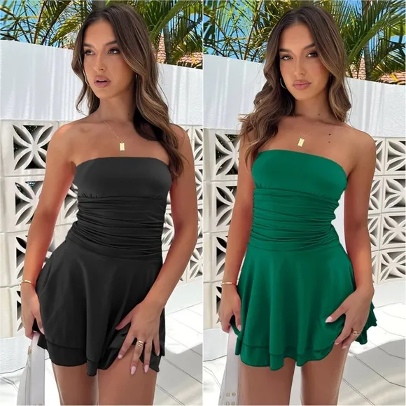 Flirty Layers Ruched Tube Dress - Pink