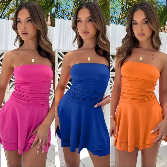 Flirty Layers Ruched Tube Dress - Pink