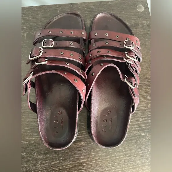 FLOE by BRADOR Leather Sandals - Burgundy color
