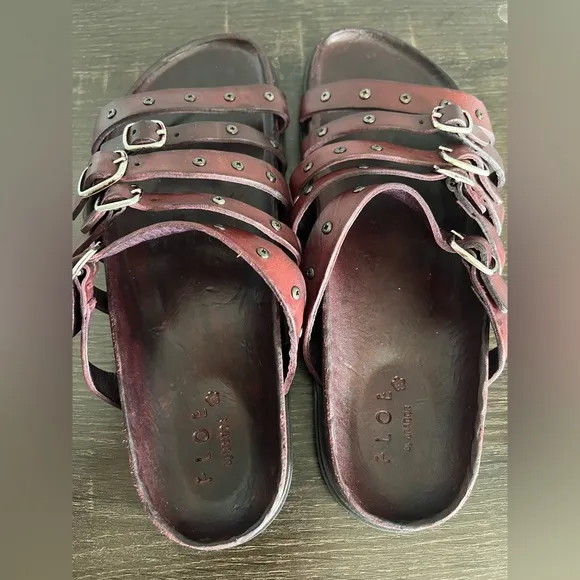 FLOE by BRADOR Leather Sandals - Burgundy color
