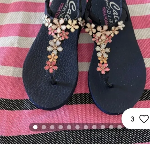 Floral Embellished Skecher Meditation Daisy Glass Navy Blue Sz 9