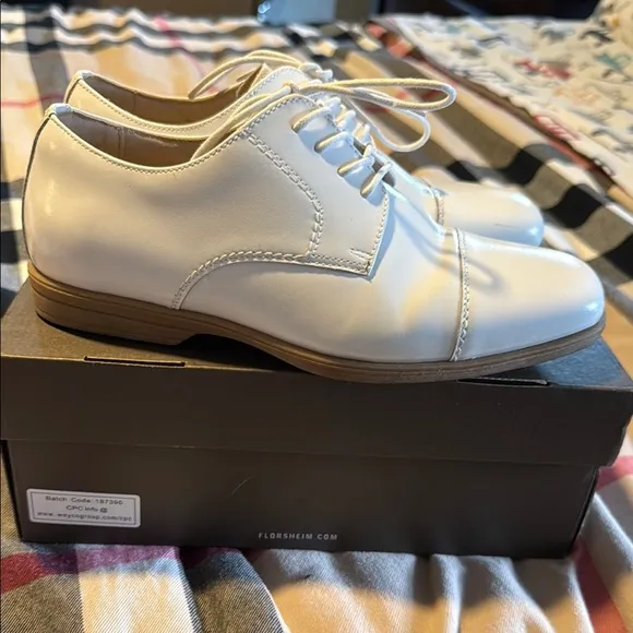 Florsheim Cap Toe Oxford Boys White Leather Dress Shoes