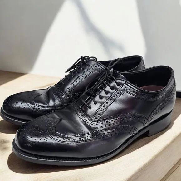 Florsheim Lexington Mens 9 Dress Shoes Wingtip Brogue Oxford Black Leather 17066