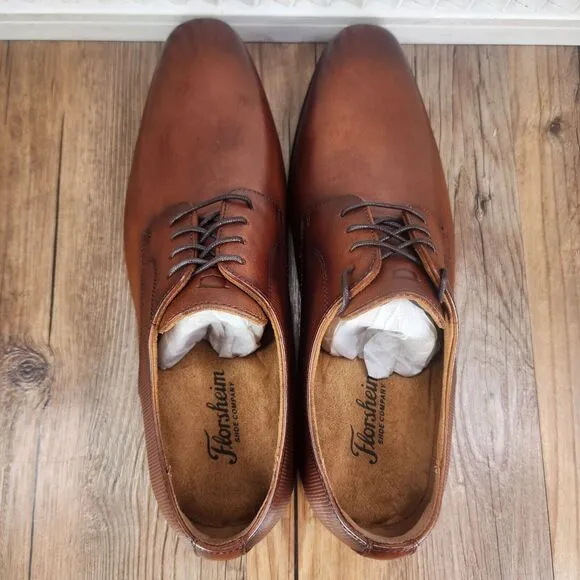 Florsheim Postino Plain Toe Oxford Mens Sz 8 M Cognac Brown Leather Dress Shoes
