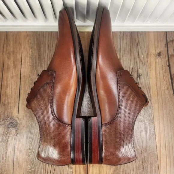 Florsheim Postino Plain Toe Oxford Mens Sz 8 M Cognac Brown Leather Dress Shoes