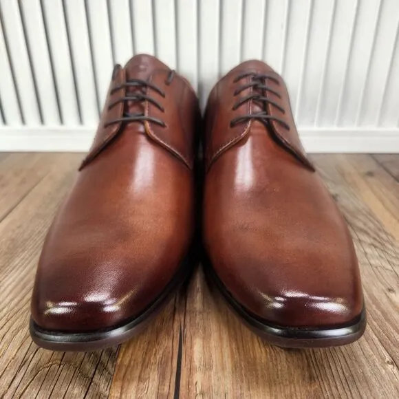 Florsheim Postino Plain Toe Oxford Mens Sz 8 M Cognac Brown Leather Dress Shoes