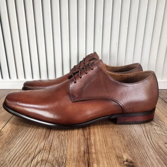 Florsheim Postino Plain Toe Oxford Mens Sz 8 M Cognac Brown Leather Dress Shoes