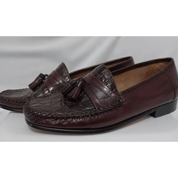 FLS Florsheim Men's Dress Tassel Loafers Size 8M Brown Leather Exotic Croc Print