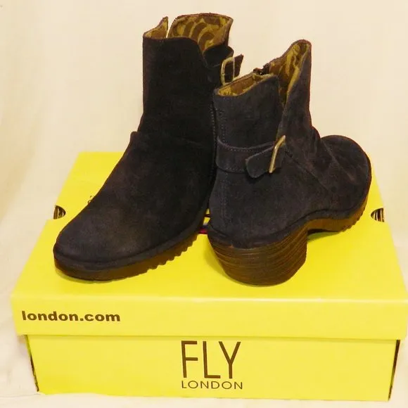 Fly London $335 WINA346FLY Wina Navy Oil Suede Bootie Euro Sz 41 NIB!