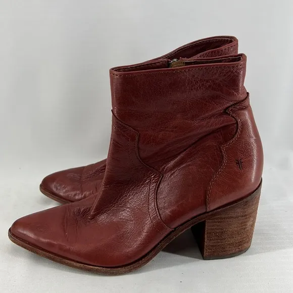 Flynn Short Cognac Brown Real Leather Zipper Block Heel Ankle Booties