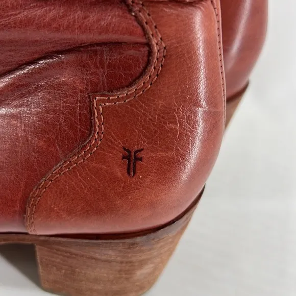 Flynn Short Cognac Brown Real Leather Zipper Block Heel Ankle Booties