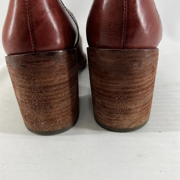 Flynn Short Cognac Brown Real Leather Zipper Block Heel Ankle Booties
