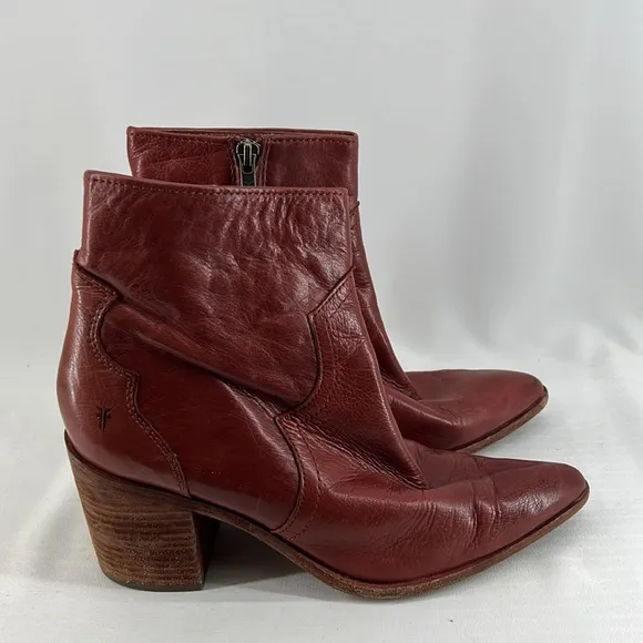 Flynn Short Cognac Brown Real Leather Zipper Block Heel Ankle Booties
