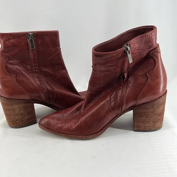 Flynn Short Cognac Brown Real Leather Zipper Block Heel Ankle Booties