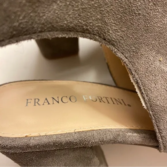 Franco Fortini brown Lisa leather suede block heel open toe pump shoes booties 9