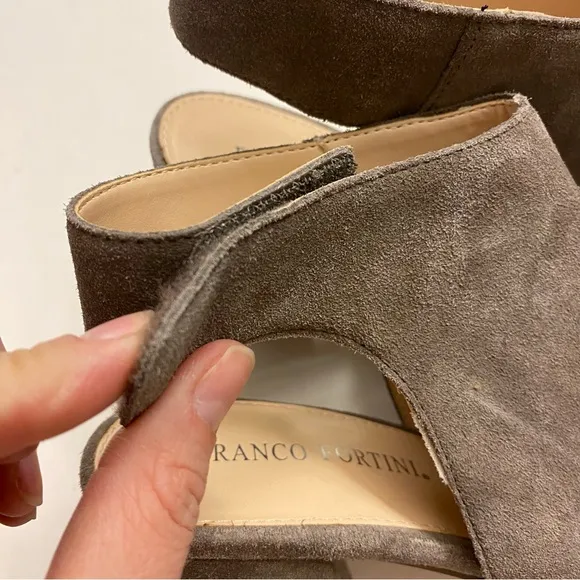 Franco Fortini brown Lisa leather suede block heel open toe pump shoes booties 9