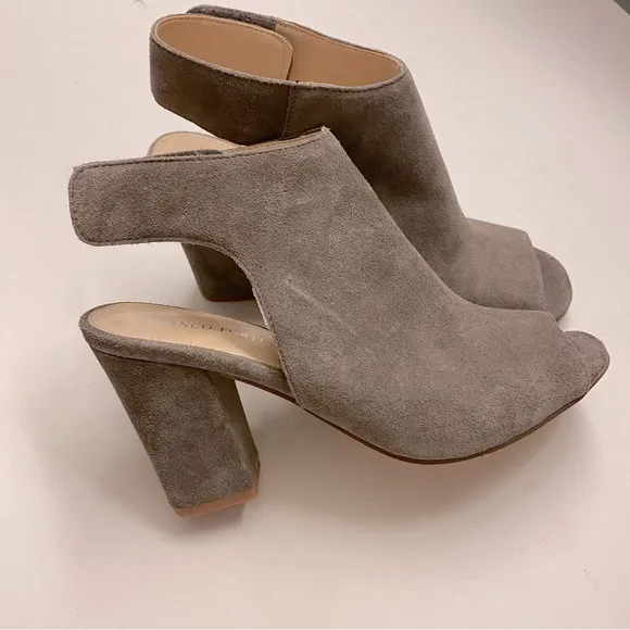 Franco Fortini brown Lisa leather suede block heel open toe pump shoes booties 9