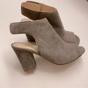 Franco Fortini brown Lisa leather suede block heel open toe pump shoes booties 9