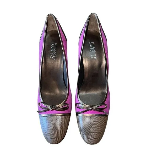 Franco Sarto L - Proud Bright Fucshia/Wheat/Gold Round Toe Heels Womens Sz 10