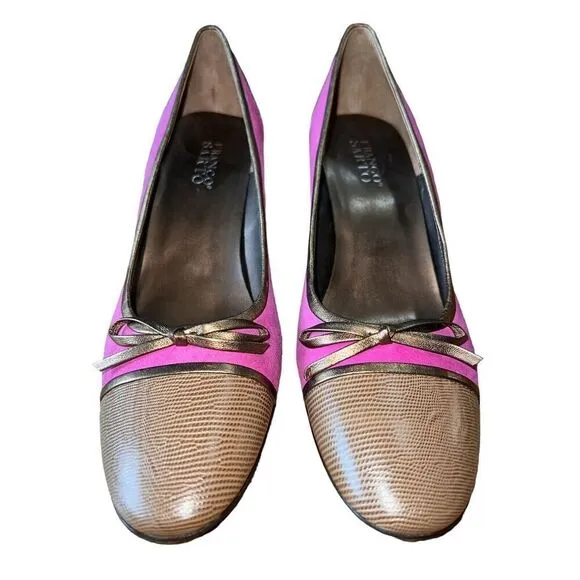 Franco Sarto L - Proud Bright Fucshia/Wheat/Gold Round Toe Heels Womens Sz 10