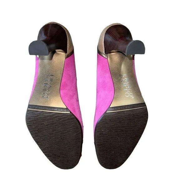 Franco Sarto L - Proud Bright Fucshia/Wheat/Gold Round Toe Heels Womens Sz 10