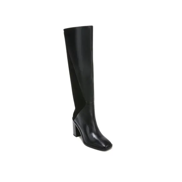 FRANCO SARTO Womens Black Stevie-tall Toe Block Heel Leather Boots Shoes 5 M