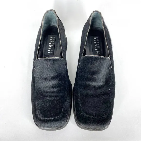 Fratelli Rossetti Black Calfhair Loafers Flat Leather Slip On Driving Shoes 6.5