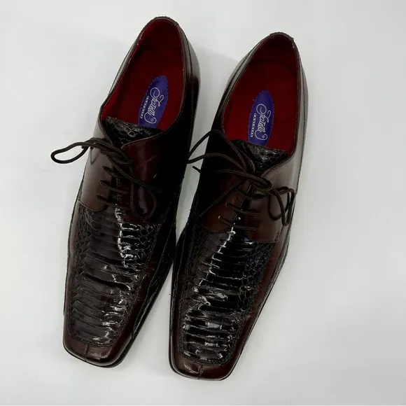 Fratelli Rossetti Men's Brown Leather Dress Shoes Genuine Snakeskin Leather 12