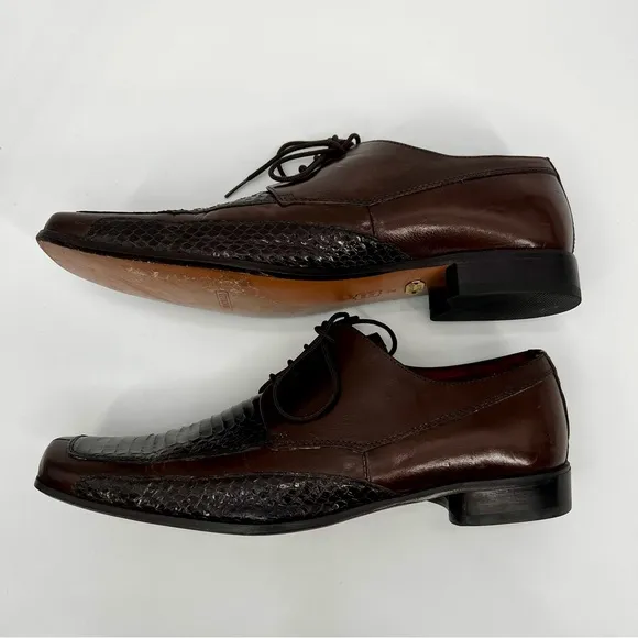 Fratelli Rossetti Men's Brown Leather Dress Shoes Genuine Snakeskin Leather 12