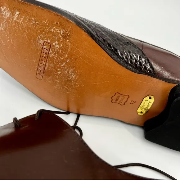 Fratelli Rossetti Men's Brown Leather Dress Shoes Genuine Snakeskin Leather 12