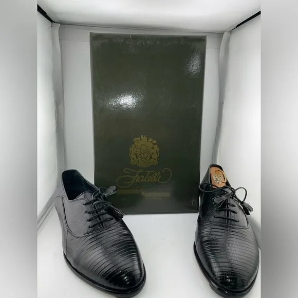 FRATELLI ROSSETTI Solid Black Lizard Tasseled Oxford Dress Shoes - 8​​​​​​