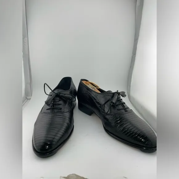 FRATELLI ROSSETTI Solid Black Lizard Tasseled Oxford Dress Shoes - 8​​​​​​