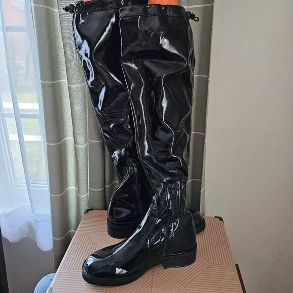 Free People Boots Over The Knee Go Go Gloss Black Patent Leather Casual Neutral