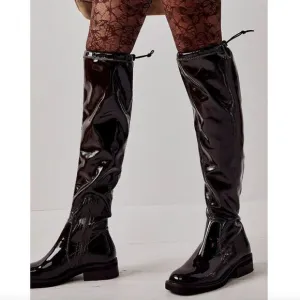 Free People Boots Over The Knee Go Go Gloss Black Patent Leather Casual Neutral