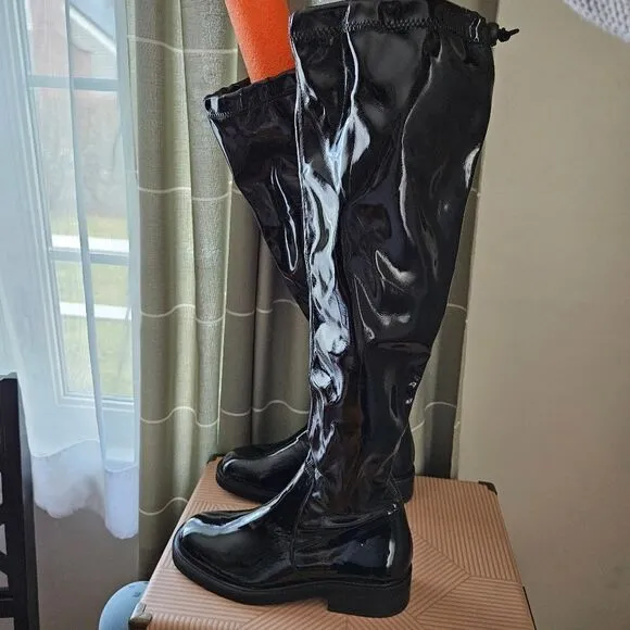 Free People Boots Over The Knee Go Go Gloss Black Patent Leather Casual Neutral