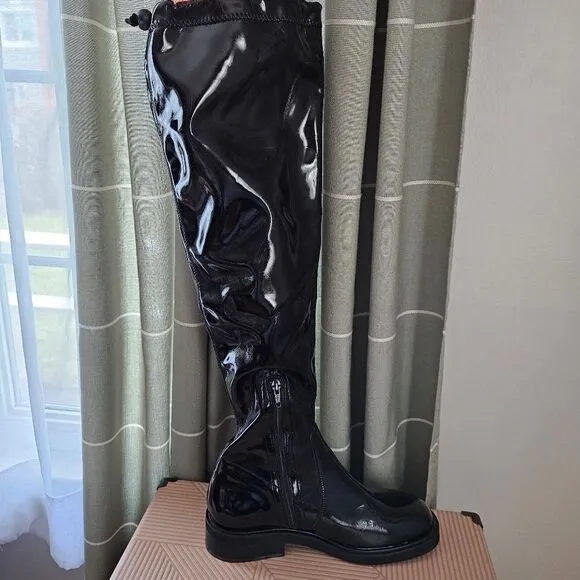 Free People Boots Over The Knee Go Go Gloss Black Patent Leather Casual Neutral