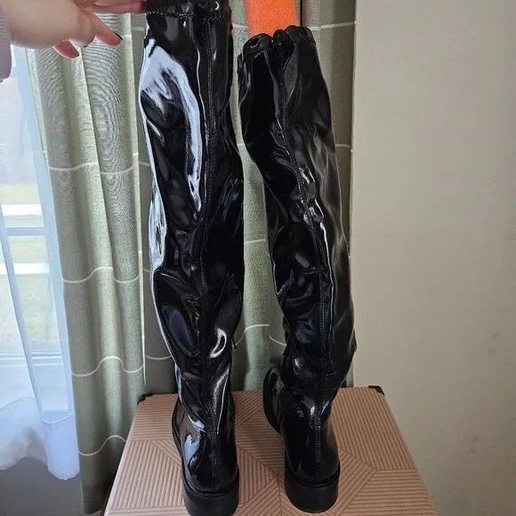 Free People Boots Over The Knee Go Go Gloss Black Patent Leather Casual Neutral