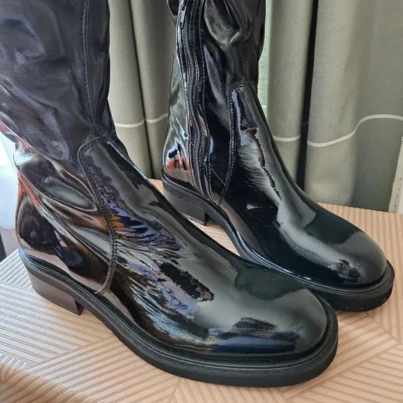 Free People Boots Over The Knee Go Go Gloss Black Patent Leather Casual Neutral