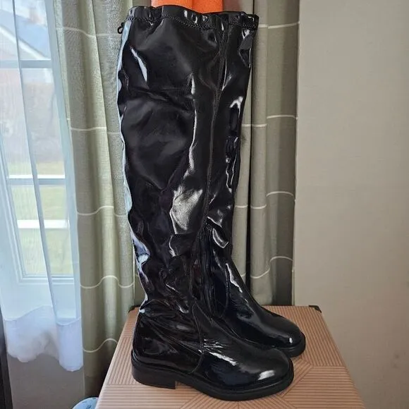 Free People Boots Over The Knee Go Go Gloss Black Patent Leather Casual Neutral